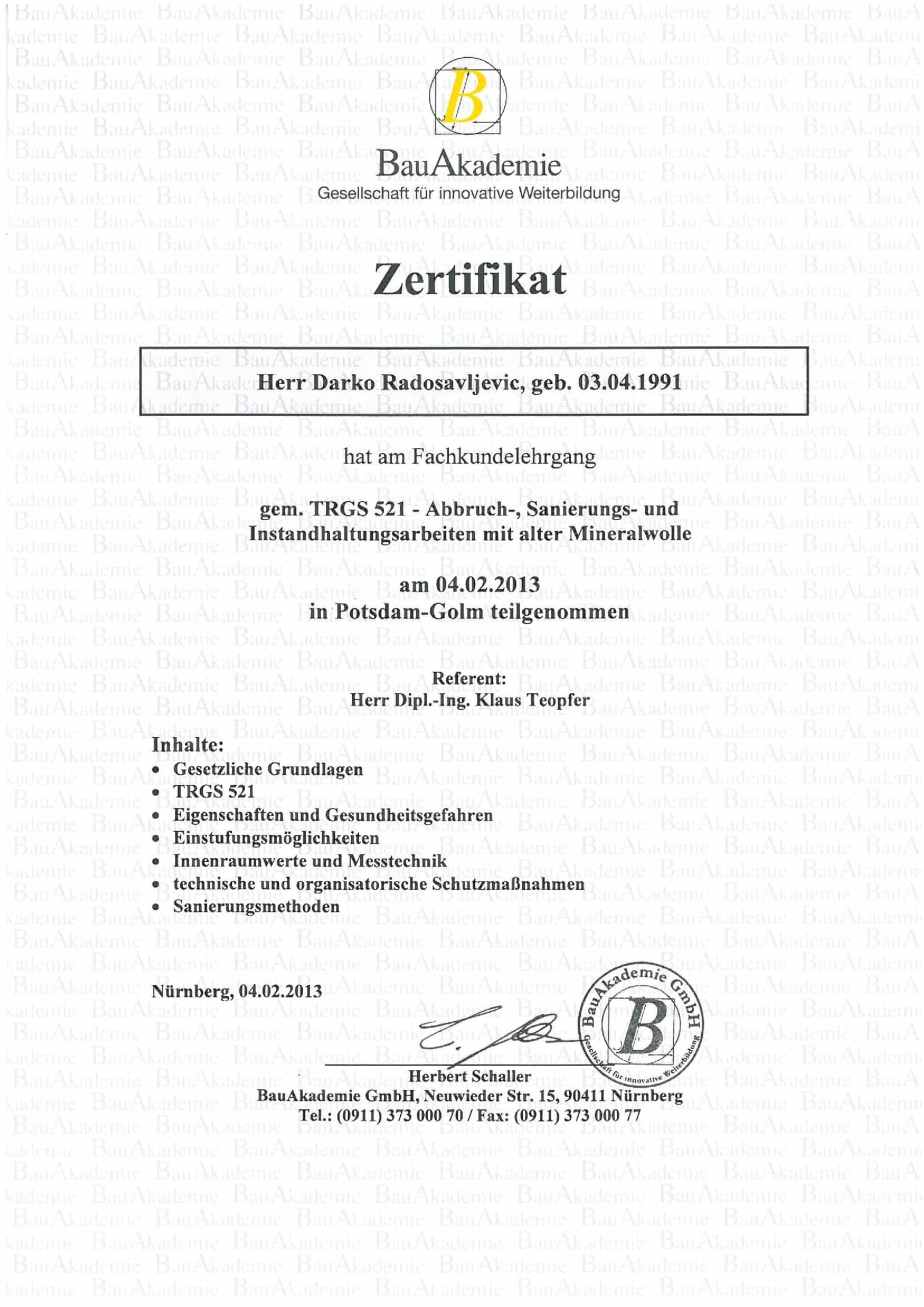 Sachkunde TRGS 521 KMF Mineralwolle – BauAkademie